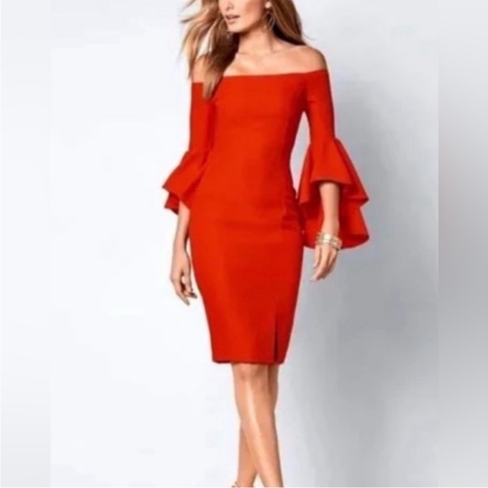 VENUS Off-Shoulder Flared Sleeve Dress